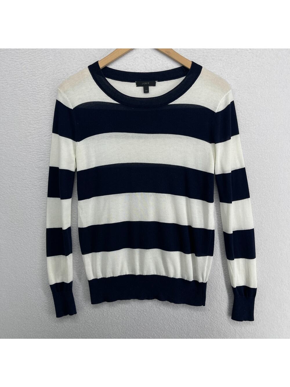 J.CREW Sweater Womens 2XS Summerweight Striped Jumper Pullover Blue Ivory - Picture 1 of 12
